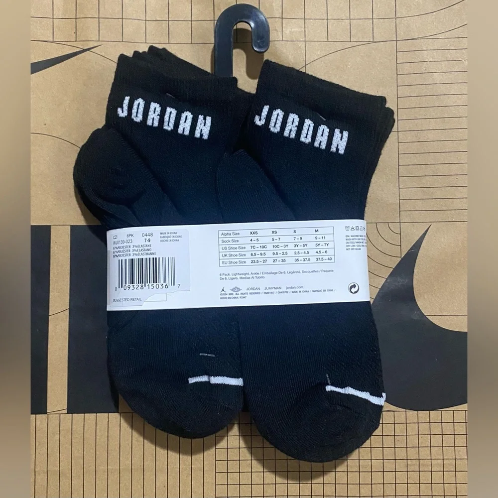 Nike Air Jordan Black Ankle Socks quarter cut basketball socks jumpman 6-pack
